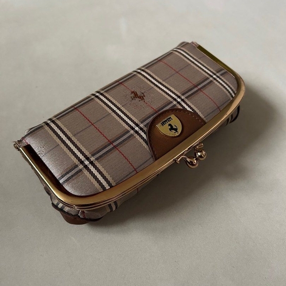 Ferrari Handbags - Ferrari Beige Plaid Clutch